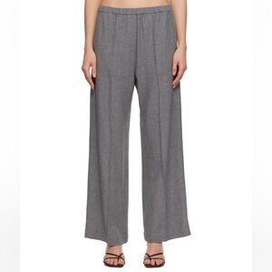 Toteme Fluid Winter Wool Baggy Elastic Waist Wide Leg Trousers Pants Mid Grey